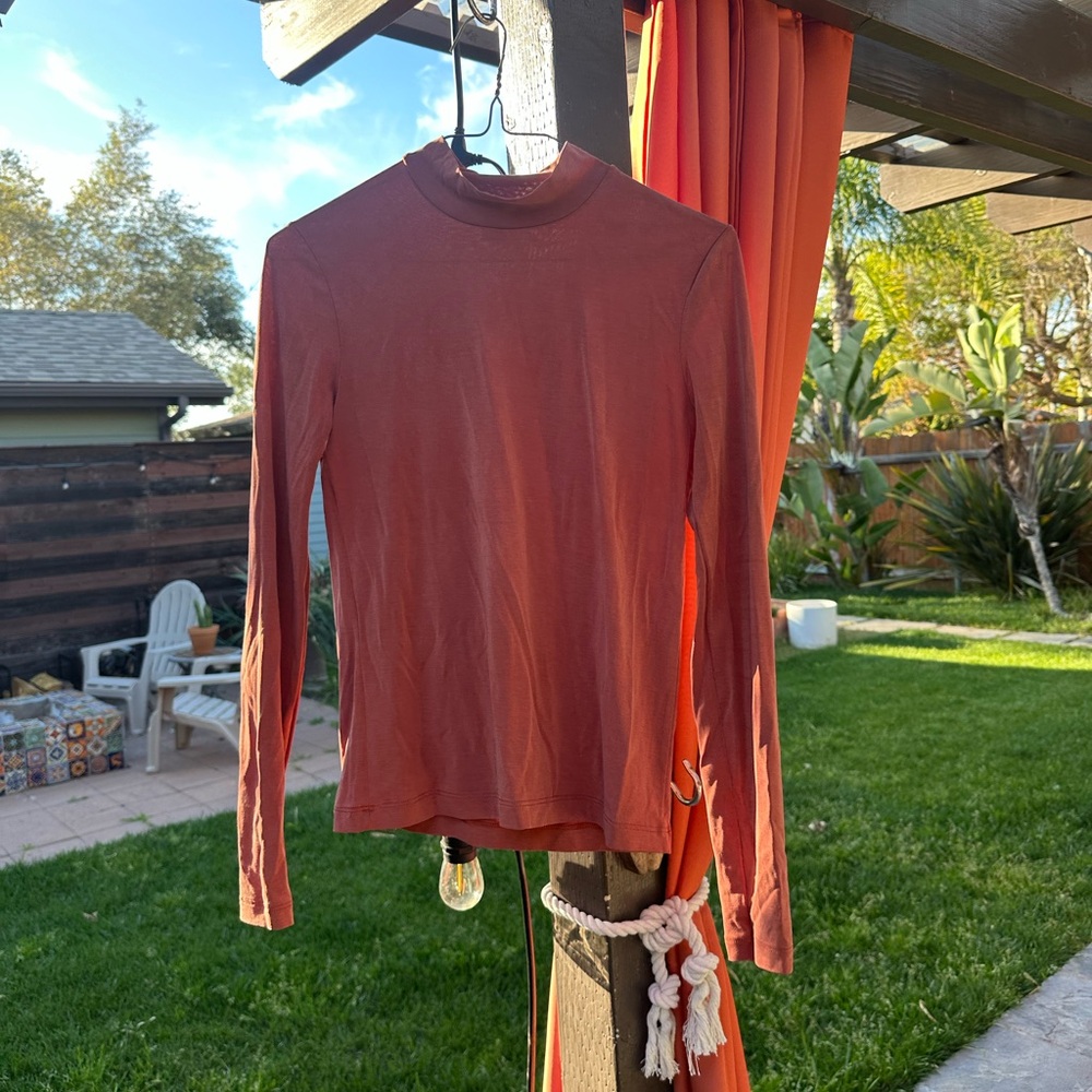 american apparel brushed cotton mock neck long sleeve top - terra cotta